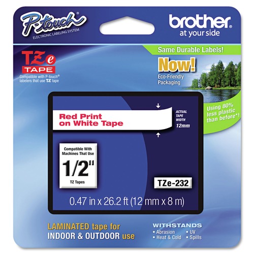 Bulk Savings Pricing 2 | Brother P-Touch TZE232 0.47 in. x 26.2 ft. TZe Standard Adhesive Laminated Labeling Tape - Red on White image number 0