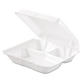 Food Trays, Containers, and Lids | Dart 80HT3R 3-Compartment 7.5 in. x 8 in. x 2.3 in. Foam Hinged Lid Containers - White (200/Carton) image number 0