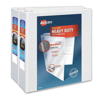 Avery 3 Slant Rings 4 in. Capacity 11 in. x 8.5 in. Heavy-Duty Non Stick View Binder with DuraHinge - White (2/Pack)