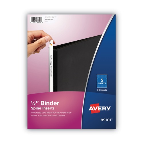  | Avery 89101 0.5 in. Spine Width Binder Spine Inserts (16 Inserts/Sheet, 5 Sheets/Pack) image number 0