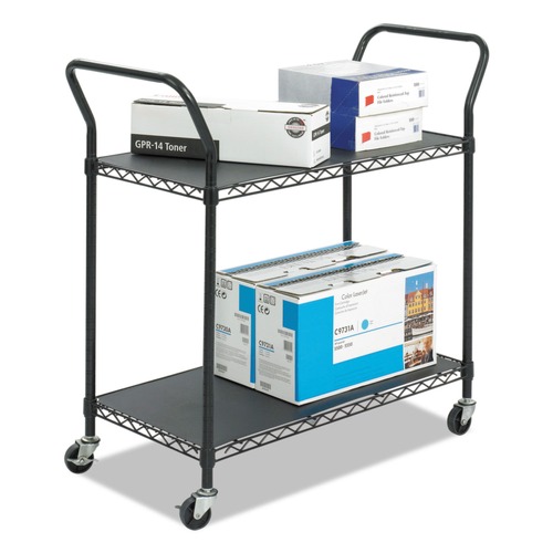 Labor Day Sale! Save $30 off $199! | Safco 5337BL 43.75 in. x 19.25 in. x 40.5 in. 2 Shelves 400 lbs. Capacity Wire Metal Utility Cart - Black image number 0