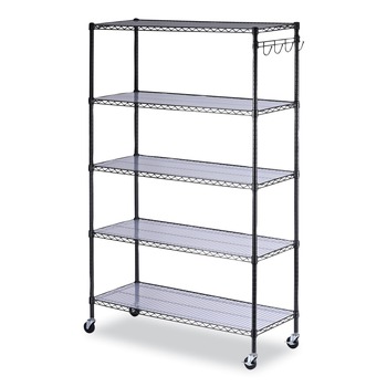 Alera 48 in. x 18 in. x 72 in. 5-Shelf Wire Shelving Kit with Casters and Shelf Liners - Black Anthracite