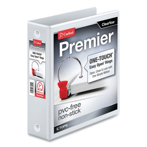 Cardinal 11120 Premier 3 Easy Open Locking Round Ring 2 in. Capacity ClearVue Binder - White image number 0