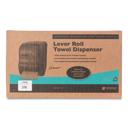 Paper Towel Holders | San Jamar T1190TBL Lever Oceans Theme 12.94 in. x 9.25 in. x 16.5 in. Towel Roll Dispenser - Artic Blue image number 0