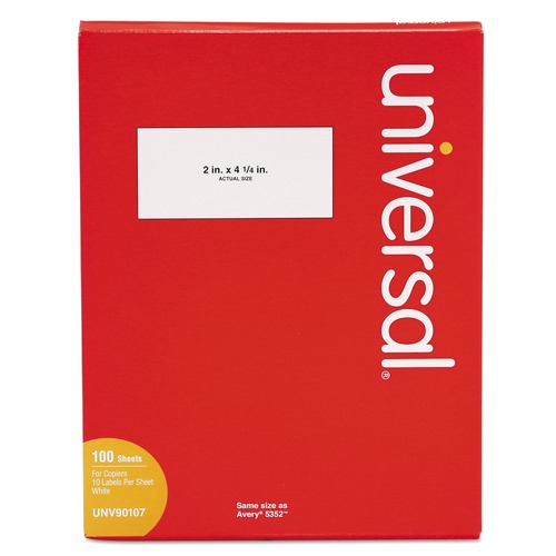 Office Jansan | Universal UNV90107 2 in. x 4.25 in. Copier Mailing Labels - White (10/Sheet, 100 Sheets/Box) image number 0