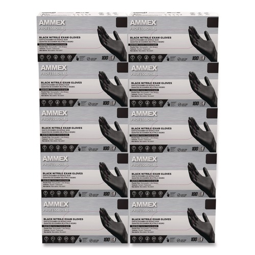Disposable Gloves | Ammex ABNPF44100 9.5 in. Long 3 mil Powder-Free Nitrile Exam Gloves - Medium/Black (1000/Carton) image number 0