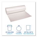 Trash Bags | Boardwalk BWK535 Low Density Repro 45-Gallon 1.4 mil 40 in. x 46 in. Can Liners - Clear (10 Rolls/Carton, 10 Bags/Roll) image number 2