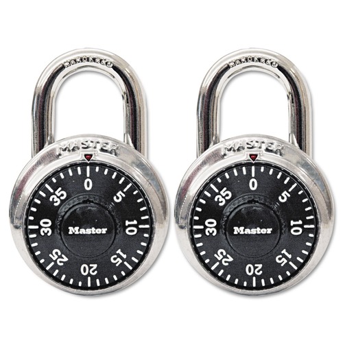 Office Jansan | Master Lock 1500-T 1.87 in. Wide Stainless Steel Combination Lock - Silver/Black (2/Pack) image number 0