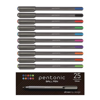 TOPS Medium 1 mm PENTONIC Stick Ballpoint Pen - Assorted Ink Colors/Charcoal Gray Barrel (25/Pack)