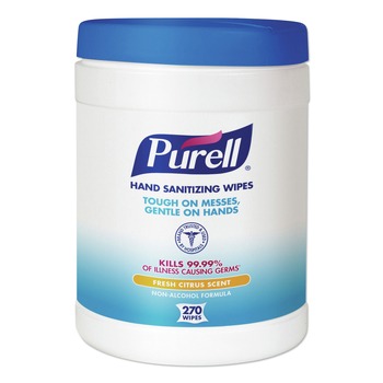 PURELL 9113-06 6.75 in. x 6 in. Fresh Citrus Sanitizing Hand Wipes - White, (6/Carton)