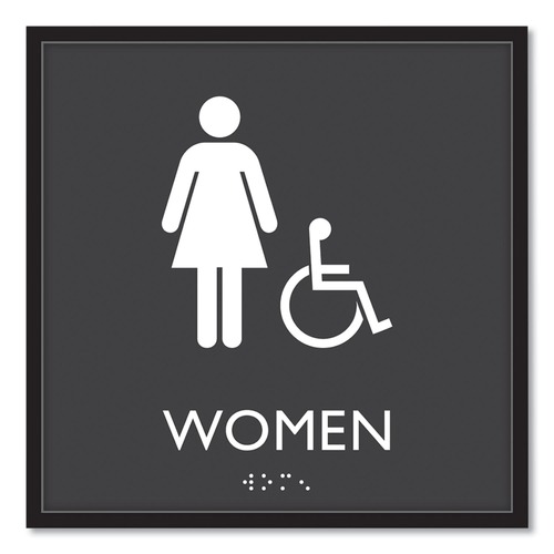 Floor Signs | Headline Sign 66913 8 in. x 8 in. Women Accessible Plastic ADA Sign - Clear/White image number 0