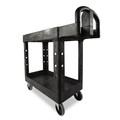 Utility Carts | Rubbermaid Commercial FG450088BLA Heavy-Duty 2-Shelf 750 lbs. Capacity 17-1/8 in. x 38-1/2 in. x 38-7/8 in. Utility Cart - Black image number 1