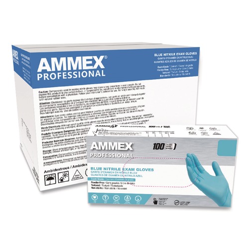 Disposable Gloves | Ammex APFN44100 9.5 in. Long 3 mil Thick Powder-Free Nitrile Exam Gloves - Medium/Light Blue (100/Box) image number 0