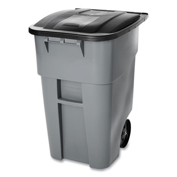 Rubbermaid Commercial Brute 50 Gallon Square Molded Plastic Rollout Container - Gray