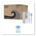 Cutlery | Boardwalk BWKFKTNHWPSWH Heavyweight Fork/Knife/Napkin/Teaspoon 4-Piece Plastic Cutlery Kit - White (250/Carton) image number 4