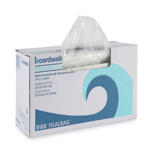 Early Labor Day Sale | Boardwalk BWK1GALBAG 1 Gallon, 10.56 in. x 11 in. LDPE Reclosable Food Storage Bags - Clear (250/Box) image number 0