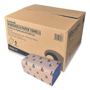 Boardwalk 9.05 x 10 Windshield Paper Towels - Blue (9/Carton)