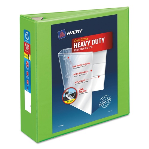Office Jansan | Avery 79779 Heavy-Duty 3 in. Capacity 11 in. x 8.5 in. 3-Ring View Binder with DuraHinge and Locking One Touch EZD Rings - Chartreuse image number 0
