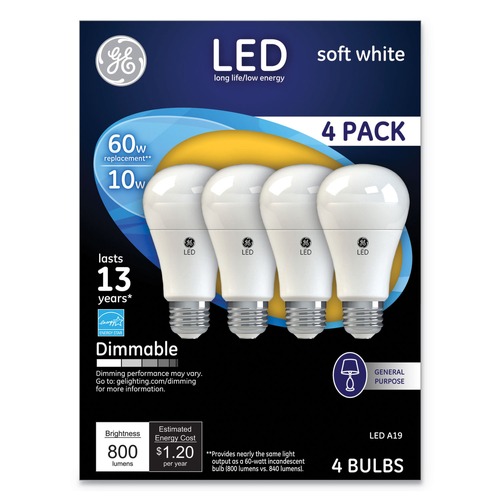 GE 10 W A19 LED Dimmable Light Bulb - Soft White (4/Pack)