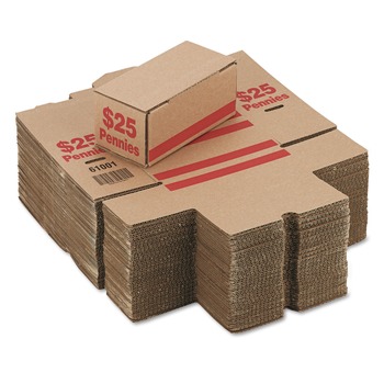 PM Company 8.5 x 4.38 x 3.63 Corrugated Cardboard Coin Storage with Denomination Printed On Side - Red (50/Carton)
