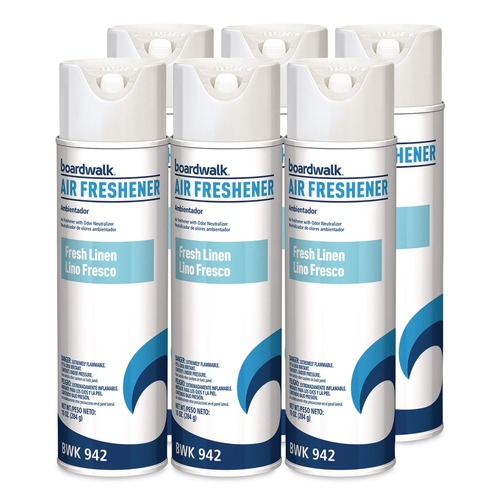 Odor Control | Boardwalk 1000000035 10 oz. Aerosol Spray Air Freshener - Fresh Linen (6/Carton) image number 0
