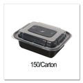 Food Trays, Containers, and Lids | GEN FCPP-BC-12RECT 5.78 in. x 4.52 in. x 2.24 in. 12 oz. Plastic Microwavable Food Container with Lid - Rectangular Black/Clear (150/Carton) image number 4