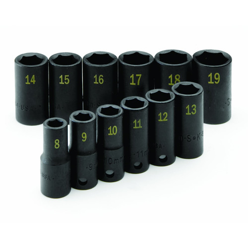 Sockets | SK Hand Tool 4080 12-Piece 3/8 in. Drive Semi-Deep Metric Impact Socket Set image number 0