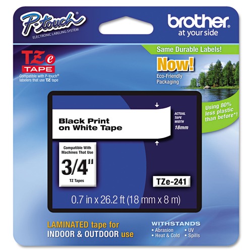 Office Jansan | Brother P-Touch TZE241 0.7 in. x 26.2 ft. TZE Standard Adhesive Laminated Labeling Tape - Black on White image number 0