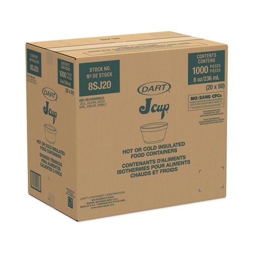 Food Trays, Containers, and Lids | Dart 8SJ20 8 oz. Extra Squat Foam Container - White (50 Packs/Carton) image number 0