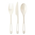 Cutlery | World Centric AS-PS-R Plastic Fork/Knife/Spoon Medium Heavyweight TPLA Cutlery - Light Beige (24/Pack) image number 1