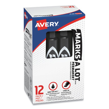 Avery Broad Chisel Tip Regular Desk-Style MARKS A LOT Permanent Marker - Black (1-Dozen)