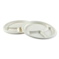  | Boardwalk PL-11BW 3 Compartment 10 in. Bagasse Dinner Plates - White (500/Carton) image number 0
