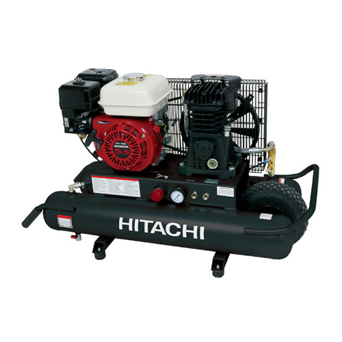 Portable Air Compressors | Factory Reconditioned Hitachi EC2510E 5.5 HP 8 Gallon Oil-Lube Gas Horizontal Wheelbarrow Air Compressor image number 0