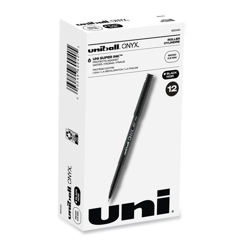 Pens | uni-ball 60040 ONYX Extra-Fine 0.5 mm Roller Ball Pen - Black Ink/Black Barrel (1-Dozen) image number 0