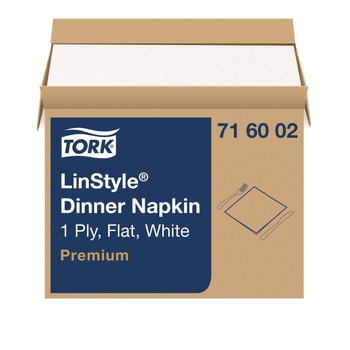 Tork 1-Ply 15 in. x 16 in. LinStyle Dinner Napkin - White (1000/Carton)