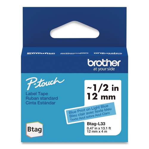 Labels | Brother P-Touch BTAGL33 0.47 in. x 13.1 ft. Genuine P-Touch BTAG Label Tapes - Blue on Light Blue image number 0