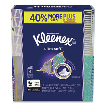 Kleenex 50173 8.75 in. x 4.5 in. 3-Ply Ultra Soft Facial Tissue - White (4/Pack)