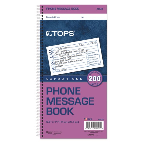 Customer Appreciation Sale - Save up to $60 off | TOPS 4002 Two Part 4 Page 2.75 in. x 5 in. Carbonless Spiralbound Message Book (200 Forms/Book) image number 0