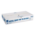 Food Service | AmerCareRoyal RPWB1919 19 in. x 9.5 in. x 19 in. Take-Out Labeling Cut-Out Handles Wave Top To-Go Bags - White/Blue/Red (500/Carton) image number 1