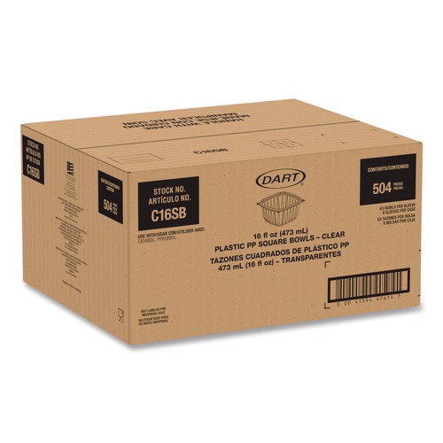 Food Trays, Containers, and Lids | Dart C16SB 8.5 in. x 8.5 in. x 1.96 in. 16 oz. Plastic Bowls - Square Clear (504/Carton) image number 0