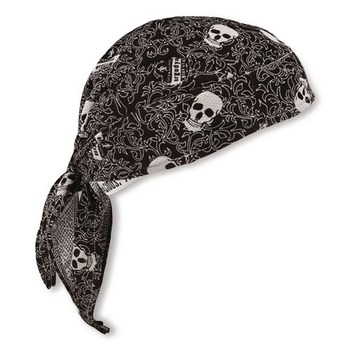 Ergodyne Chill-Its 6615 One Size Fits Most High-Performance Bandana Doo Rag with Terry Cloth Sweatband - Skulls