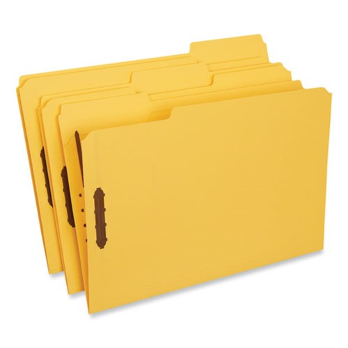  | Universal UNV13528 1/3 Cut Tab Legal Size Deluxe Reinforced Top Tab Folders with Fasteners - Yellow (50/Box) image number 0