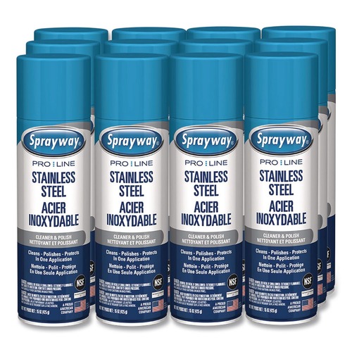Furniture Cleaners | Sprayway PRO LINE 1000058639 15 oz. Aerosol Spray Stainless Steel Polish and Cleaner - Lemon Scent (12/Carton) image number 0