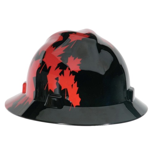 Hard Hats | MSA 10082235 Canadian Freedom Series Maple Leaf V-Gard Slotted Protective Cap - Black/Red image number 0
