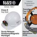 Hard Hats | Klein Tools 60107RL Non-Vented Cap Style Hard Hat with Rechargeable Headlamp - White image number 1