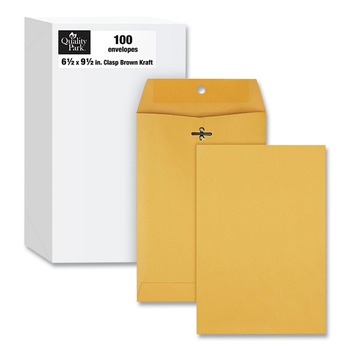 Quality Park Clasp Envelope, #63, Square Flap, Clasp/gummed Closure, 6.5 X 9.5, Brown Kraft, 100/box
