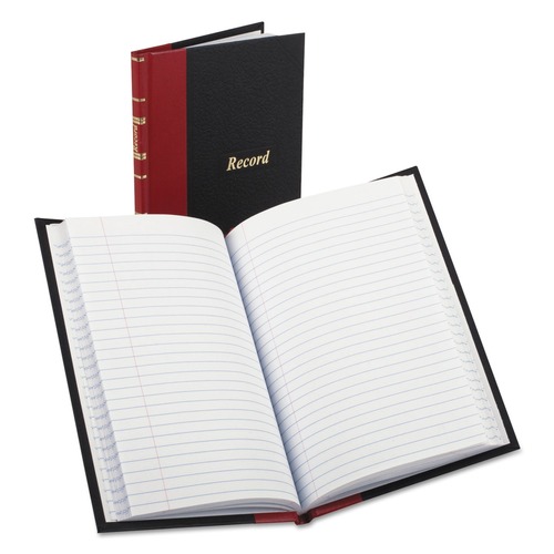 Office Jansan | Boorum & Pease 96304EE 7.5 in. x 5 in. Custom Rule Record and Account Book with Red Spine - Black/Red/Gold Cover (144 Sheets/Book) image number 0