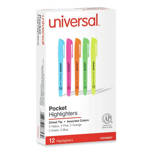 Office Jansan | Universal UNV08857 Chisel Tip Assorted Color Pocket Highlighters (12/Set) image number 0