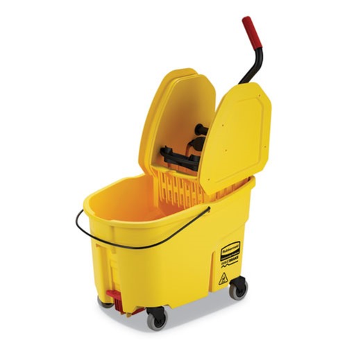 Mop Buckets | Rubbermaid Commercial FG757688YEL WaveBrake 2.0 44 Quart Down Press Plastic Bucket/Wringer Combo - Yellow image number 0