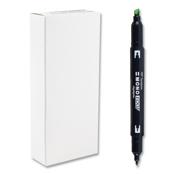 Tombow Mono Chisel/Bullet Tip Edge Highlighters - Yellow Green Barrel/Yellow Green Ink (10/Box)